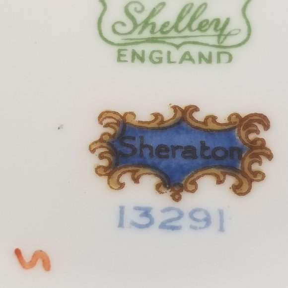 Shelley Bone China Espresso Cup & Saucer Flat Demi Set Sheraton Blue England - Picture 14 of 16